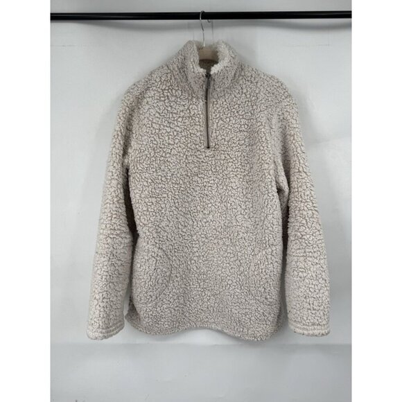 Love Tree Sherpa Quarter Zip Pullover Women M Ivory Cream Minimalist Granolagirl - Picture 1 of 9